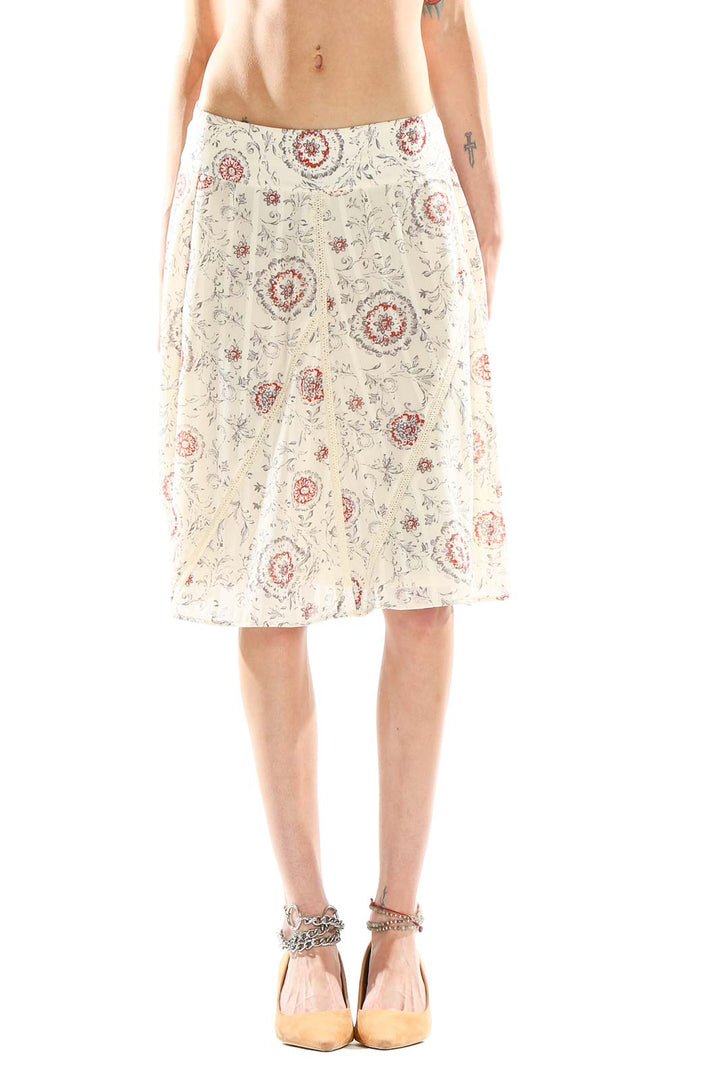 Cream Printed Flared Skirt