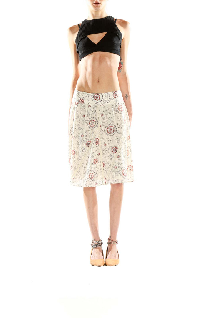 Cream Printed Flared Skirt