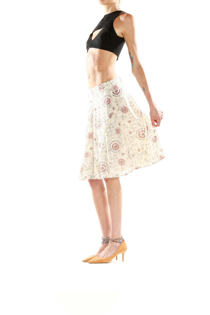 Cream Printed Flared Skirt