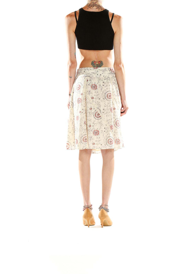 Cream Printed Flared Skirt