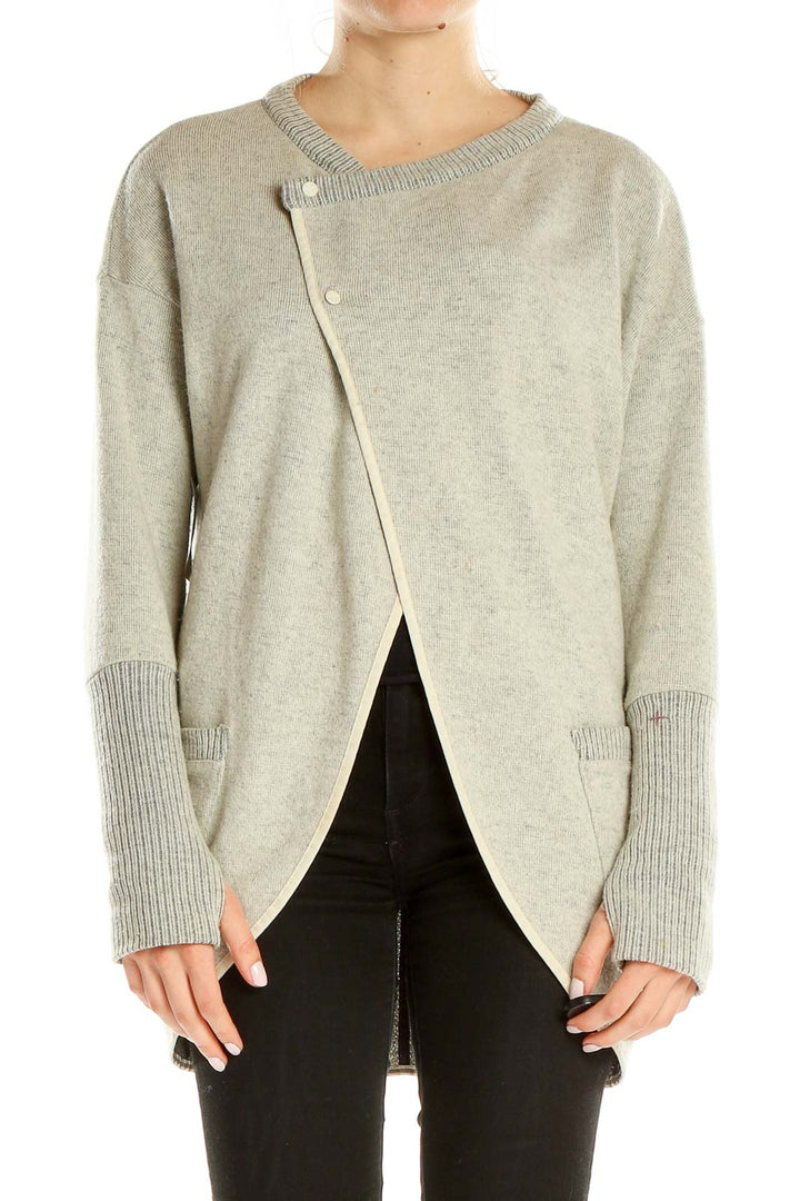 Gray Casual Snap Front Sweater