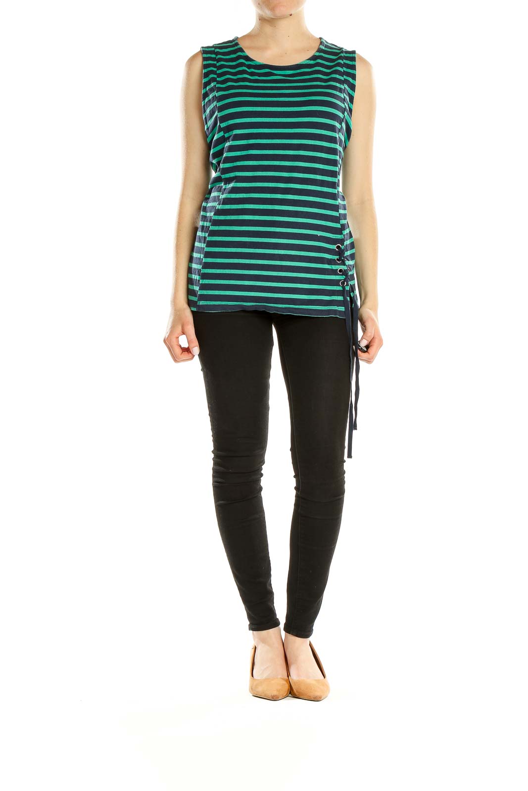 Blue Green Striped Casual Top