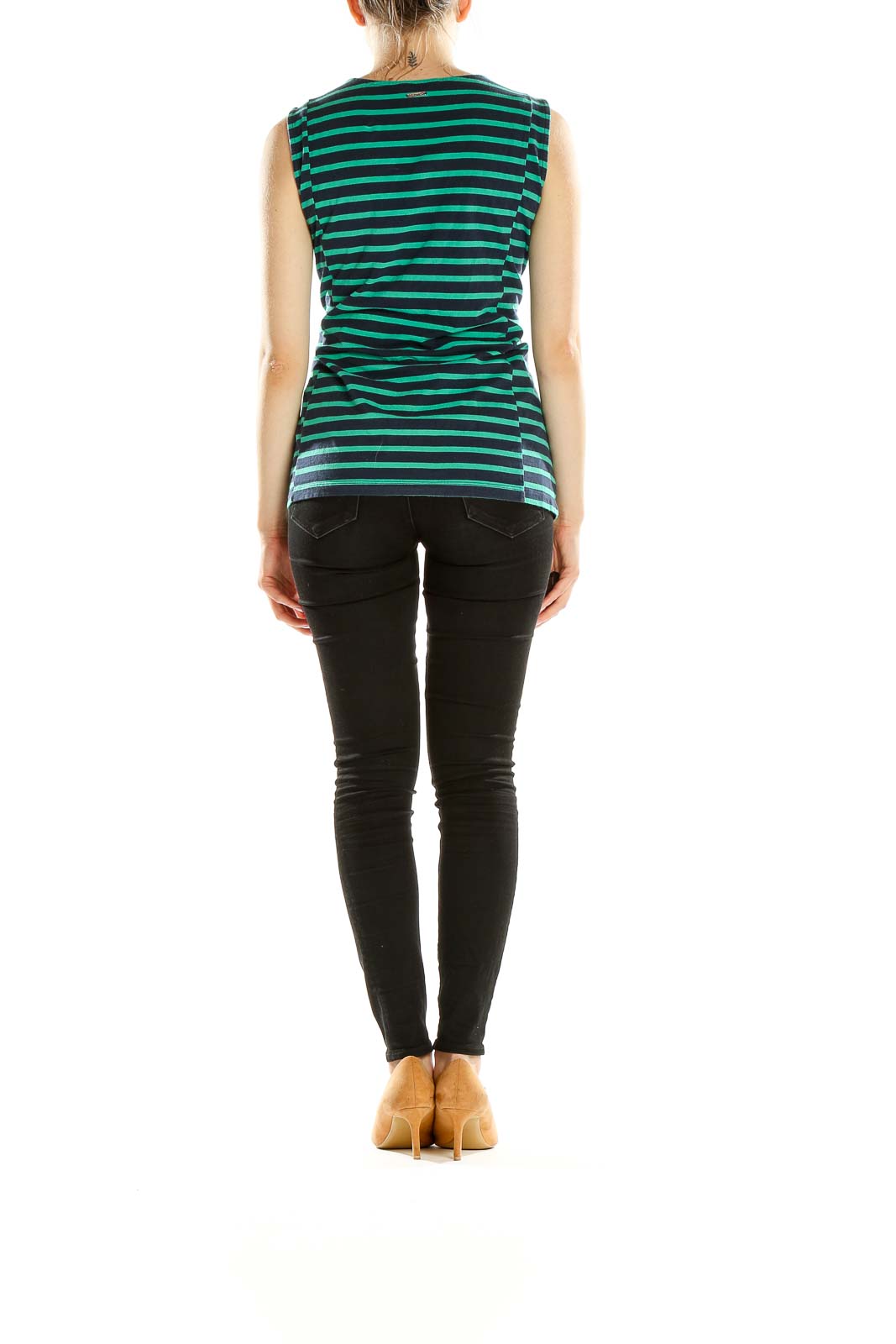 Blue Green Striped Casual Top