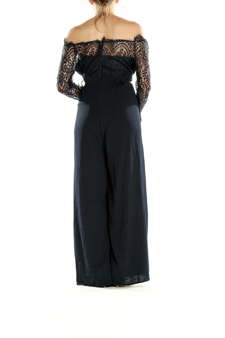 Blue Lace Front Slit Jumpsuit