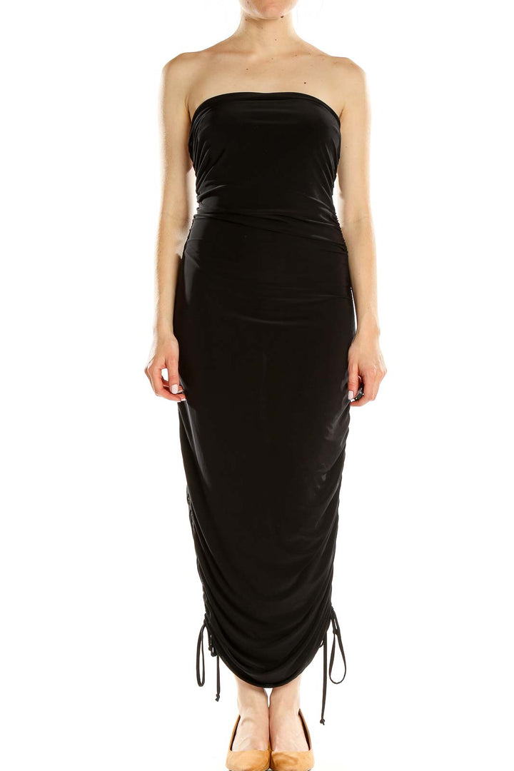 Black Strapless Ruched Column Dress