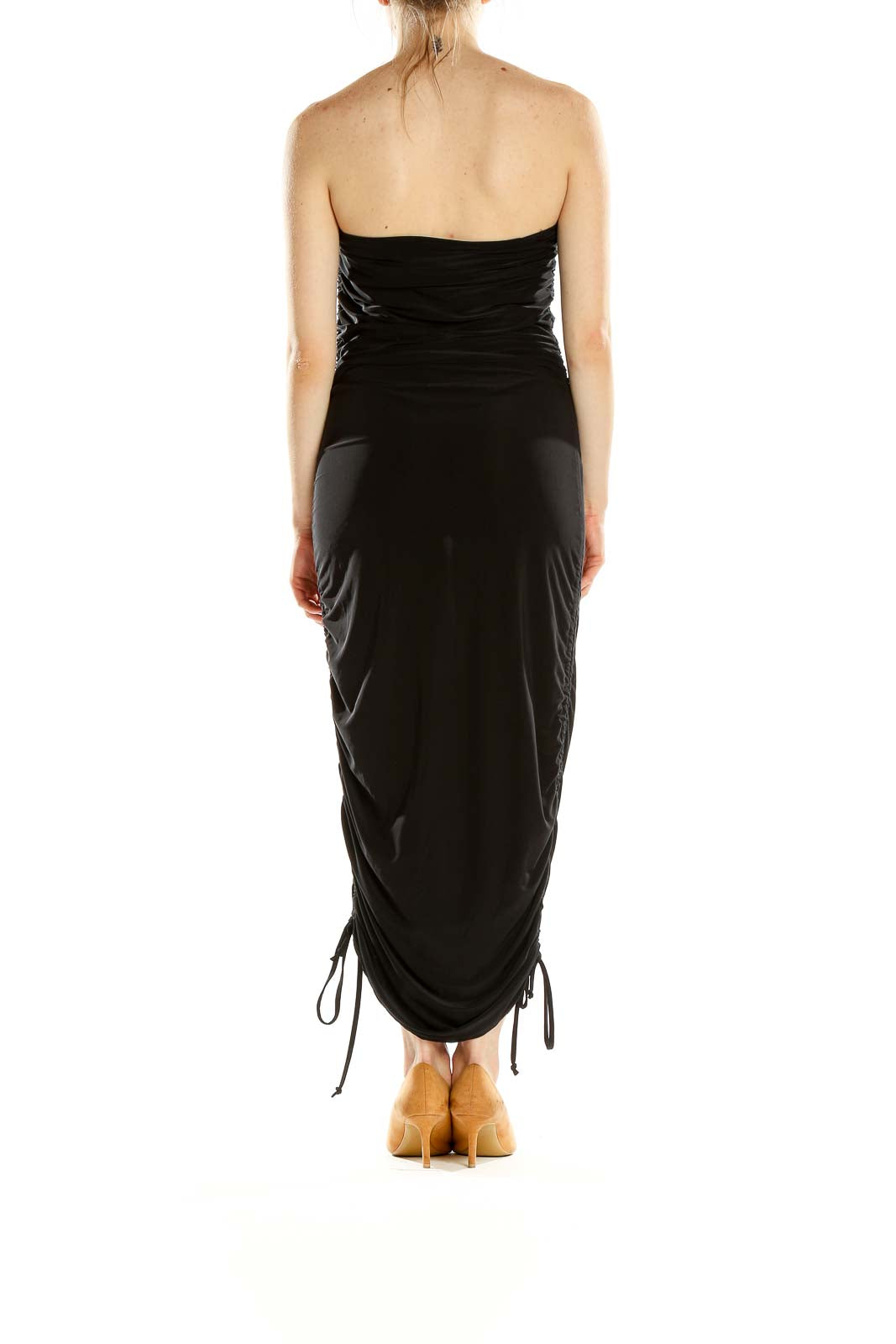 Black Strapless Ruched Column Dress