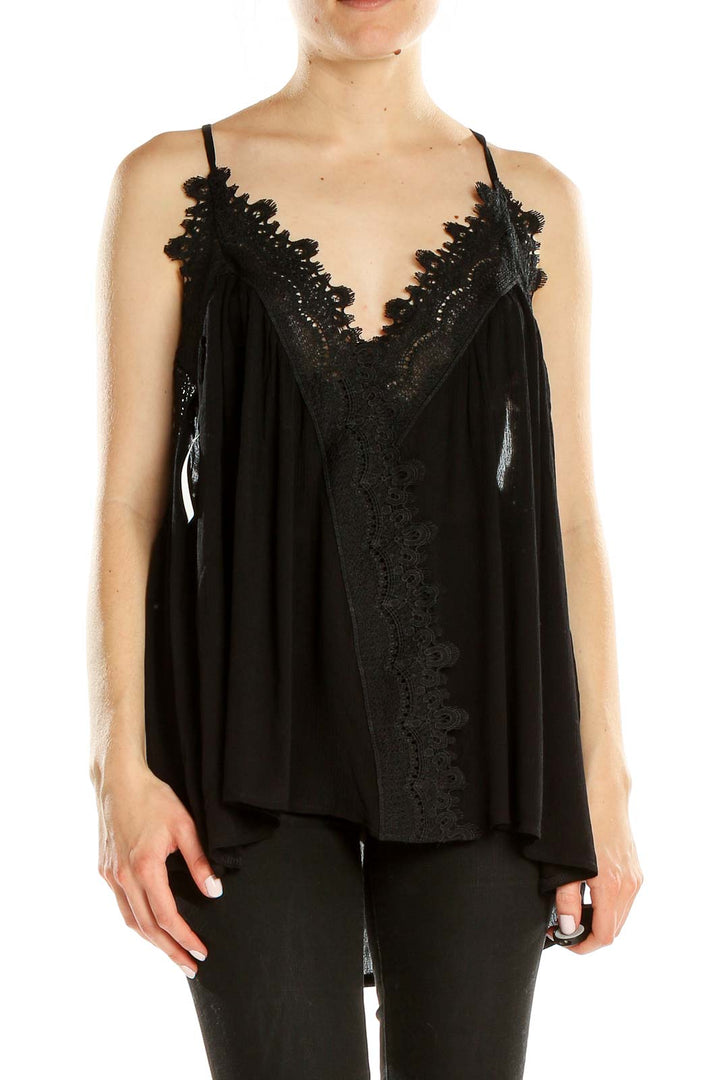 Black Lace Trim Tank Top