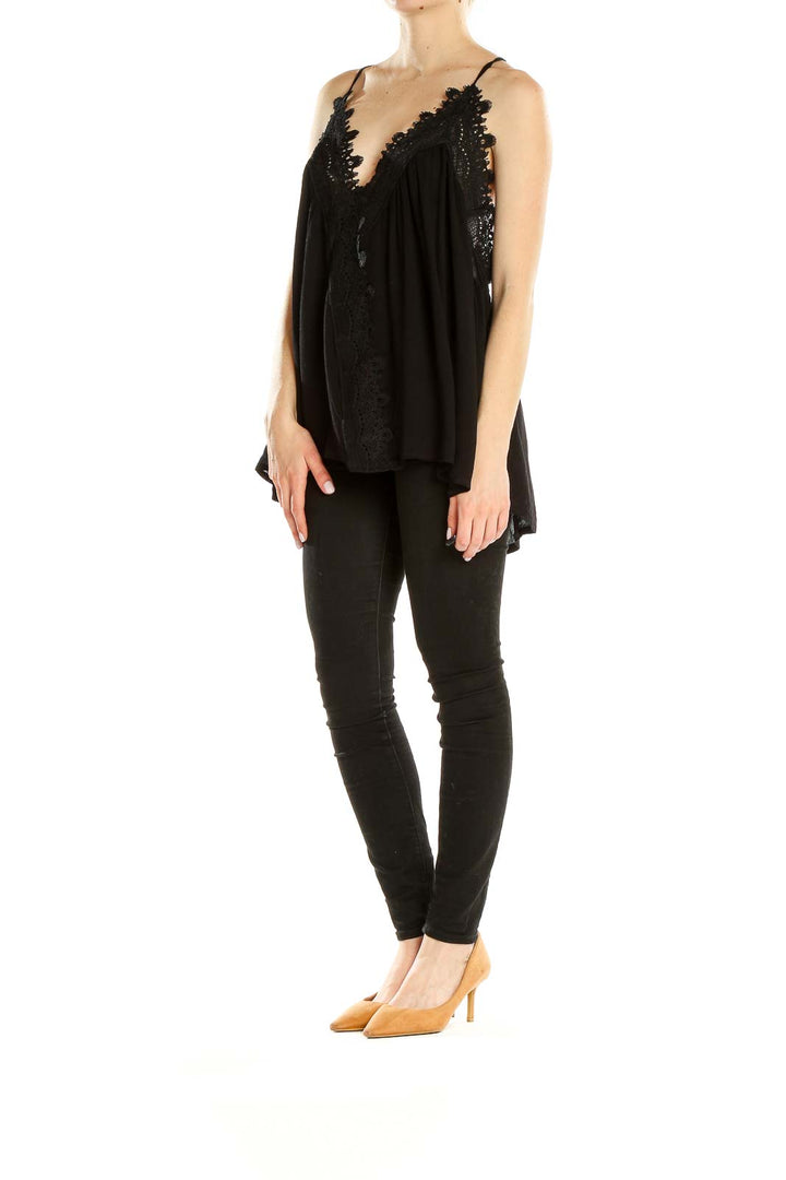 Black Lace Trim Tank Top