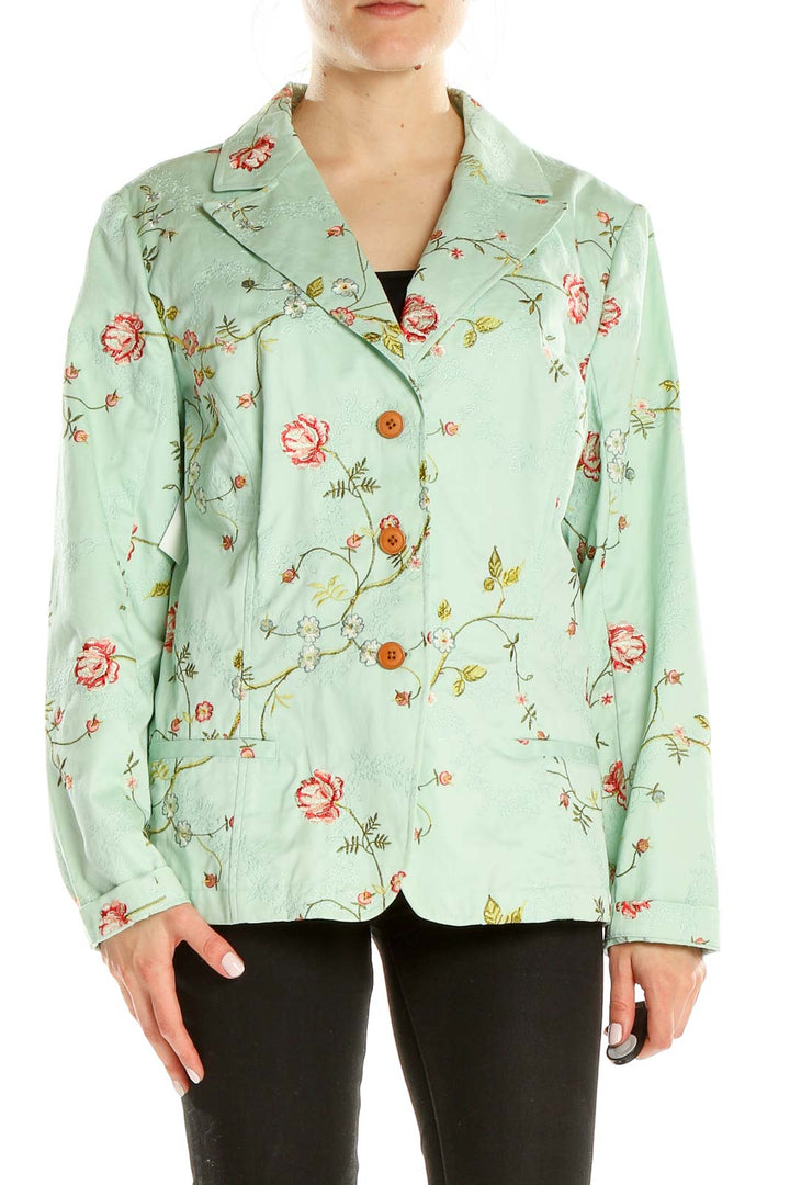 Green Embroidered Retro Blazer