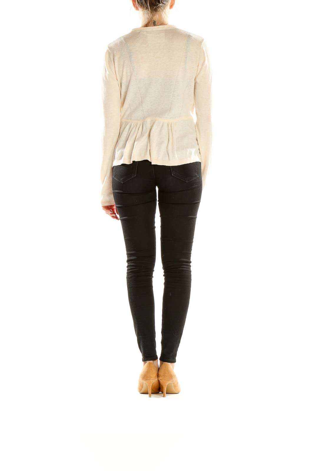 Beige Tie Front Long Sleeve Top