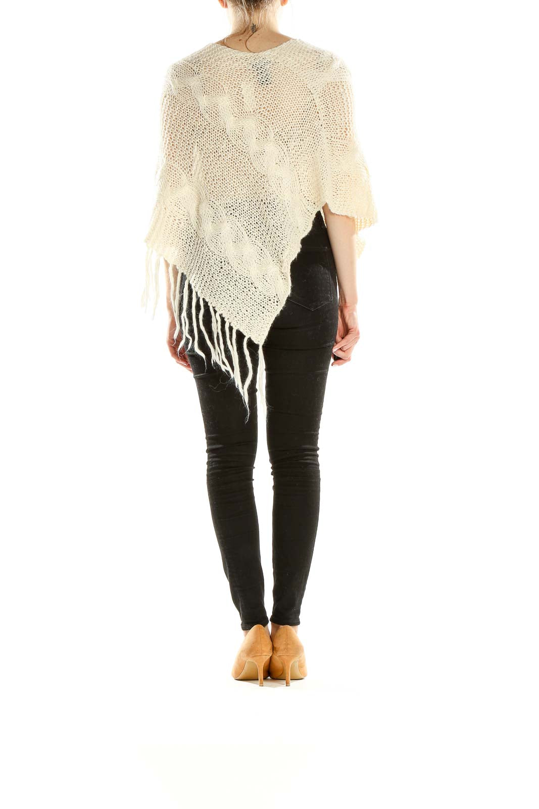 White Cable-Knit Poncho Sweater