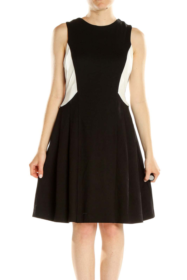 Black White Colorblock Fit & Flare Dress