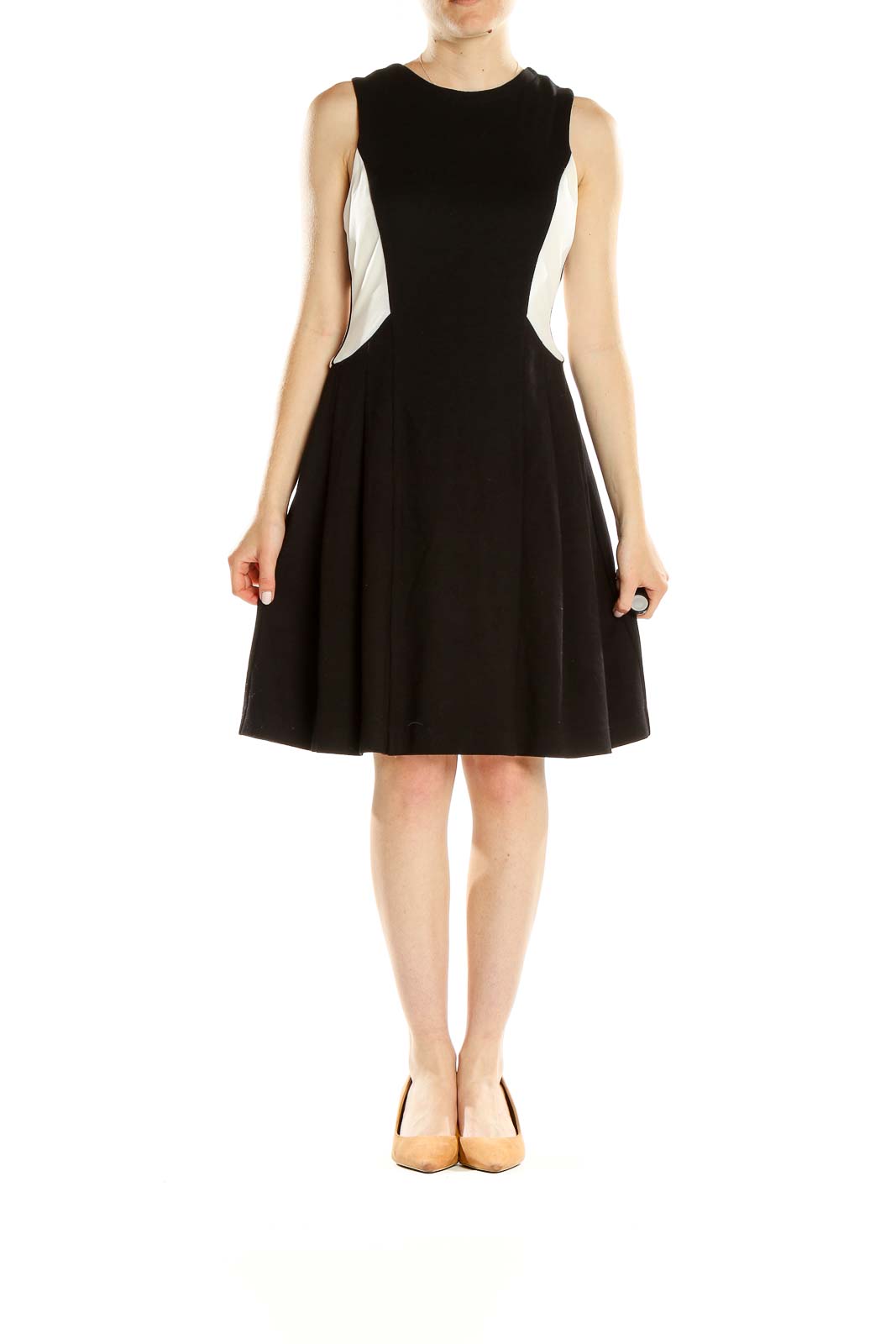 Black White Colorblock Fit & Flare Dress