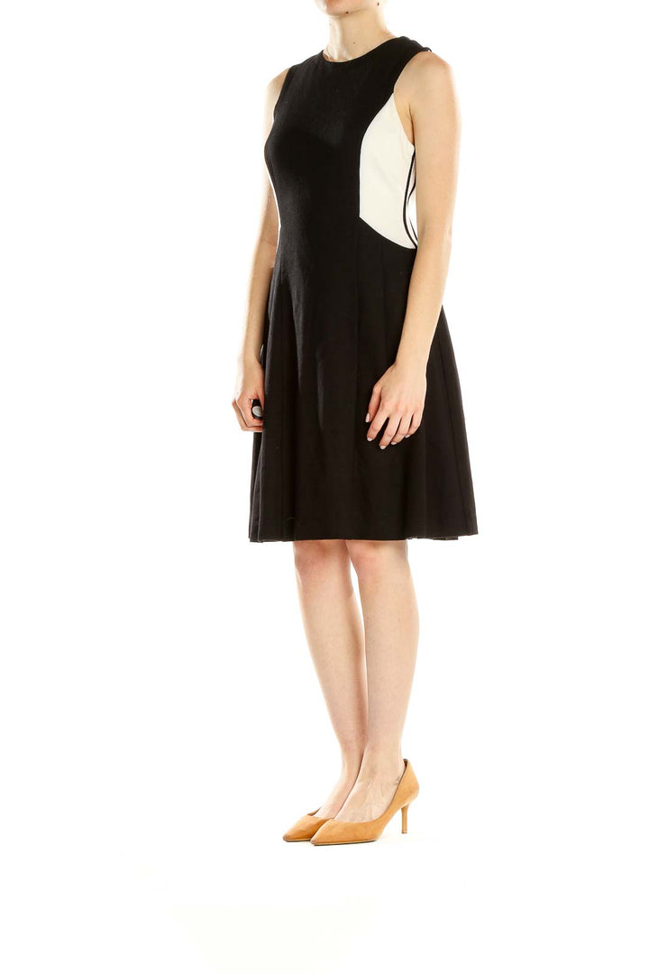 Black White Colorblock Fit & Flare Dress