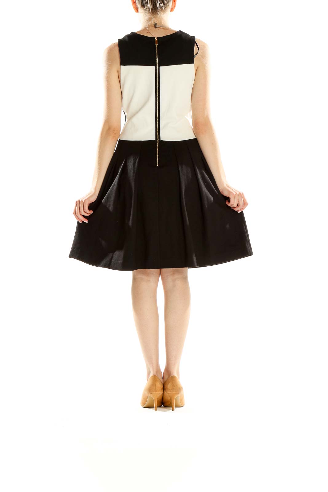 Black White Colorblock Fit & Flare Dress