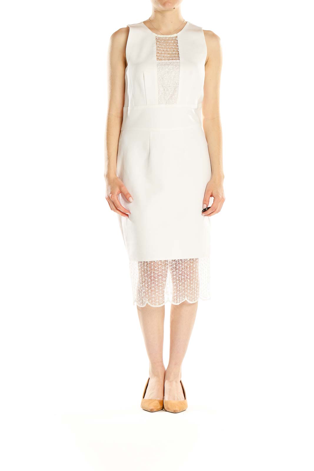 White Mesh Panel Sheath Dress