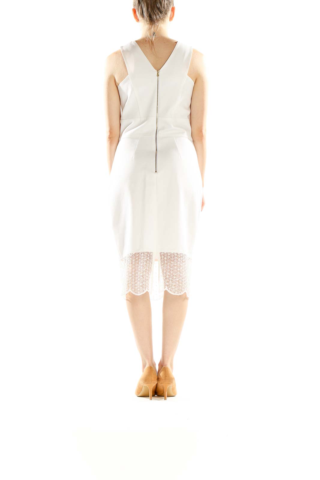 White Mesh Panel Sheath Dress