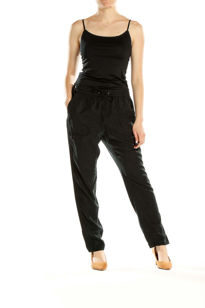 Black Casual Drawstring Pants