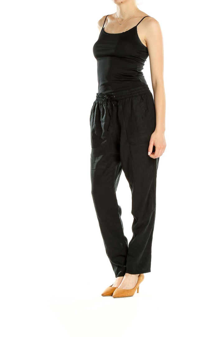 Black Casual Drawstring Pants