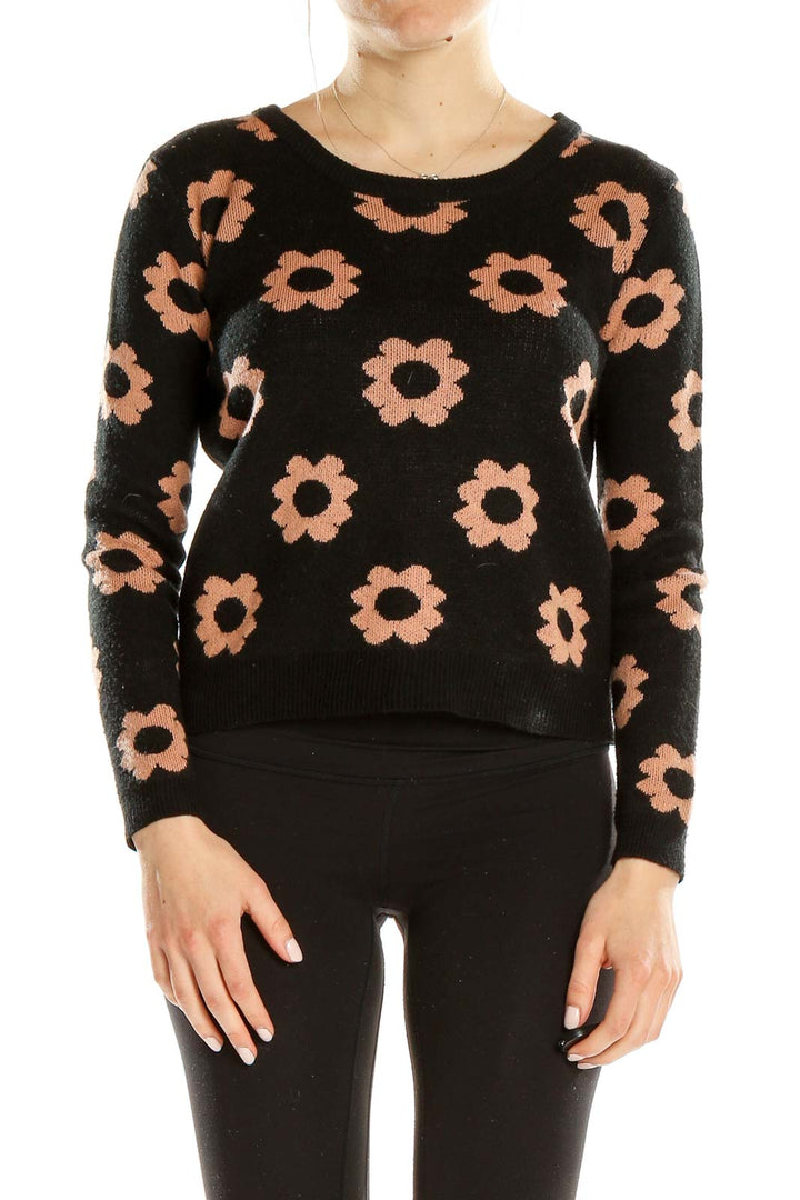 Black Flower Print Sweater