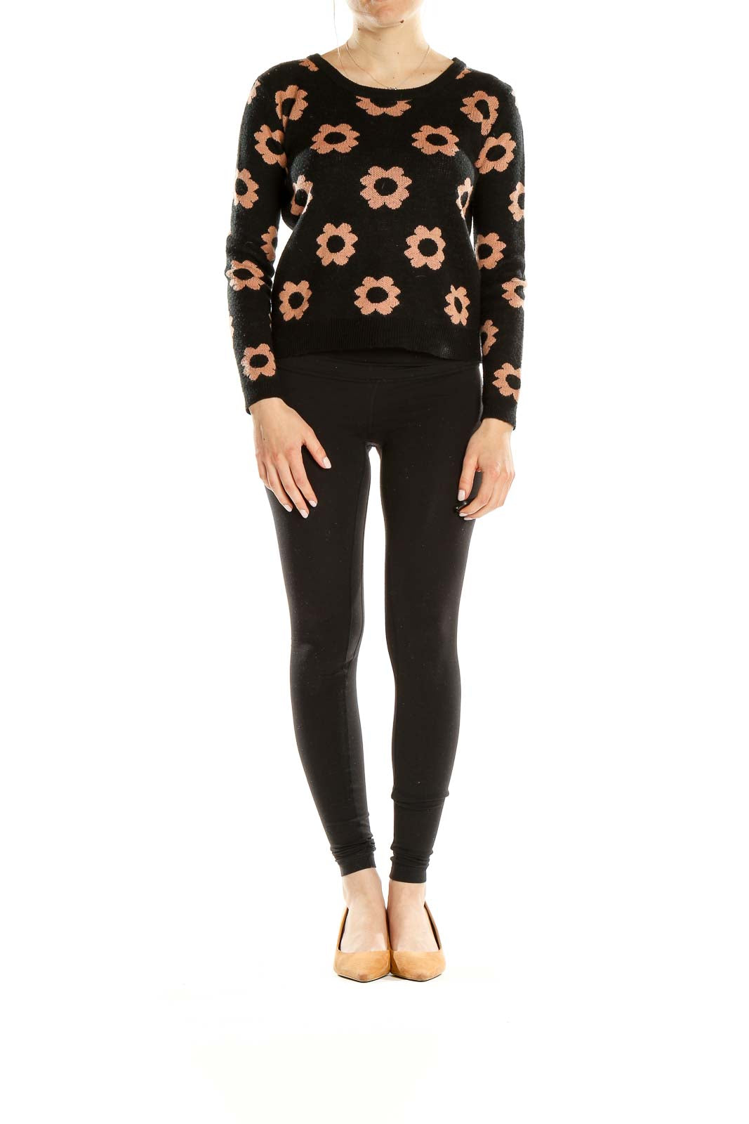 Black Flower Print Sweater