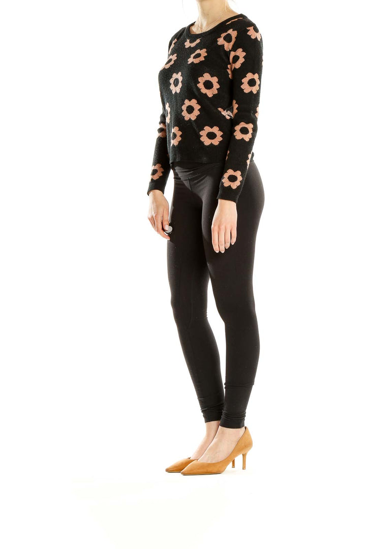 Black Flower Print Sweater