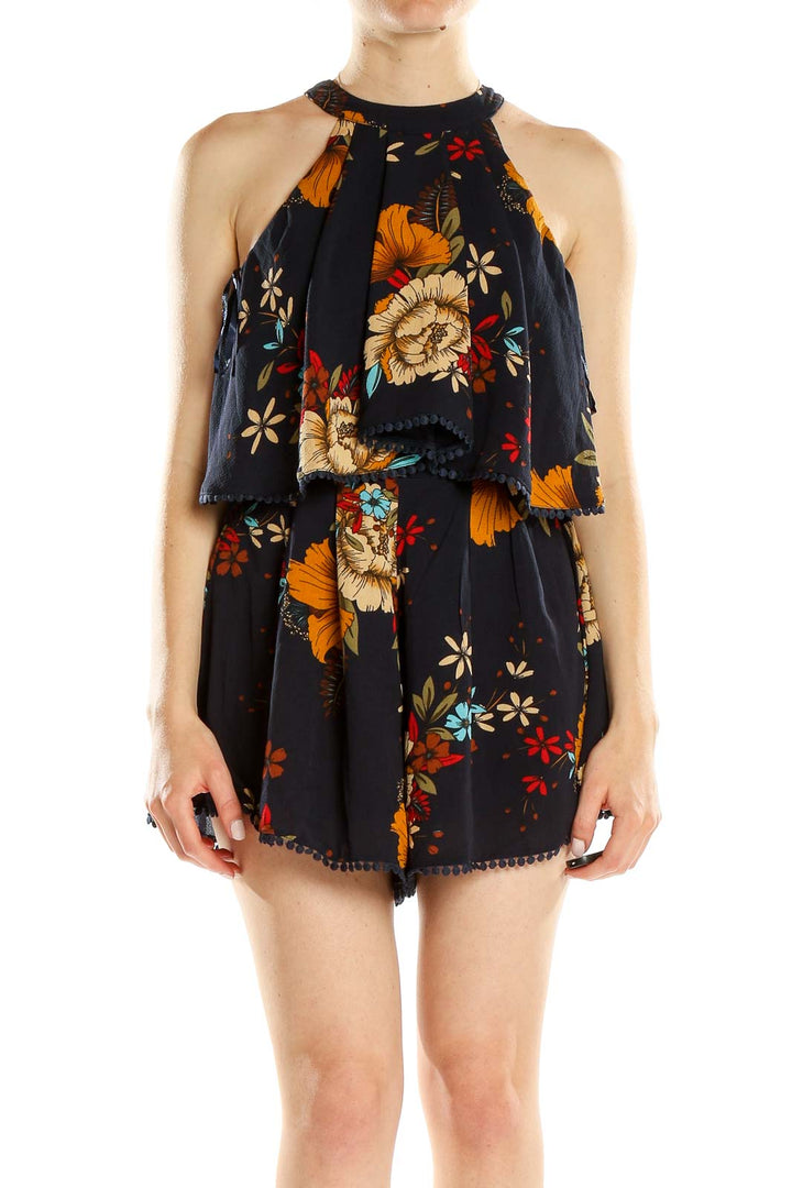 Blue Floral Print Romper