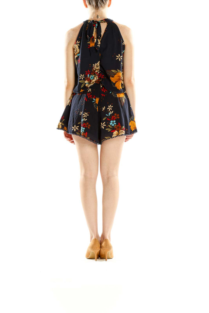 Blue Floral Print Romper