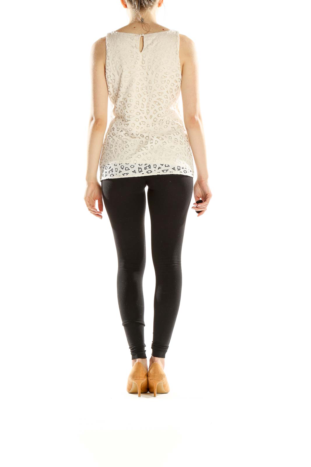 Beige Lace Casual Tank Top