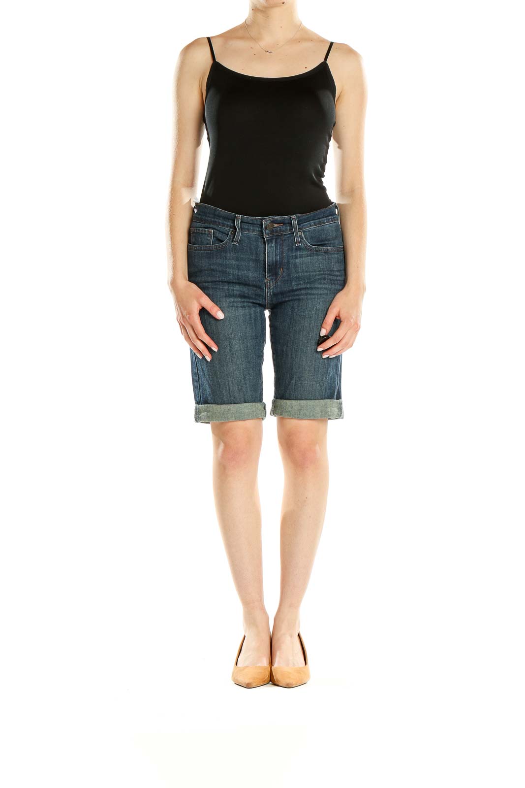 Blue Denim Casual Bermuda Shorts