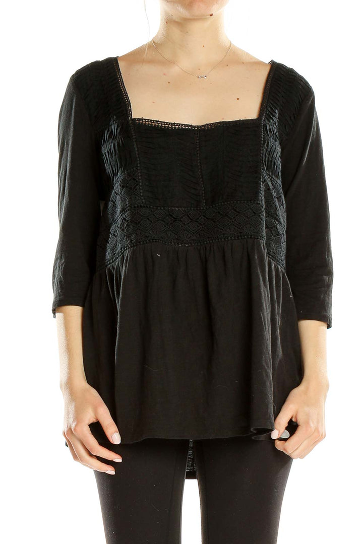 Black Embroidered Square Neck Blouse