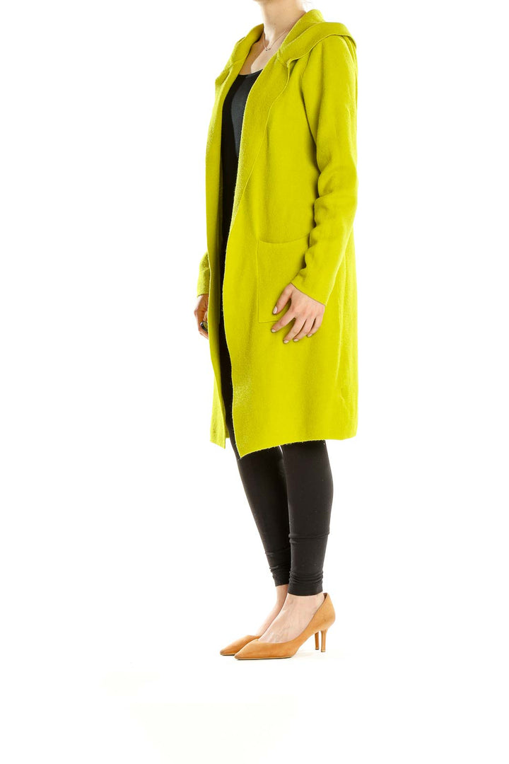 Front view of lime green hooded long cardigan from SilkRoll