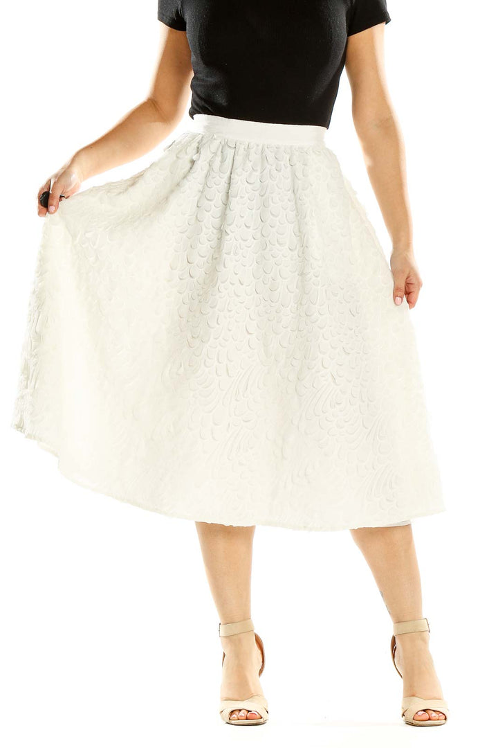 White Textured Chic Flared Skirt