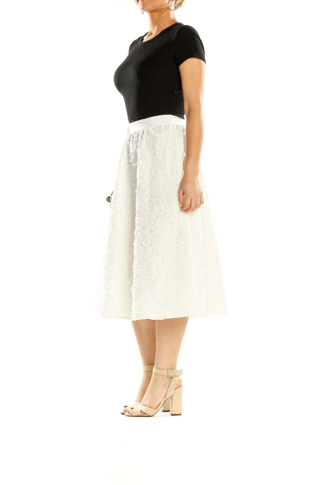 White Textured Chic Flared Skirt