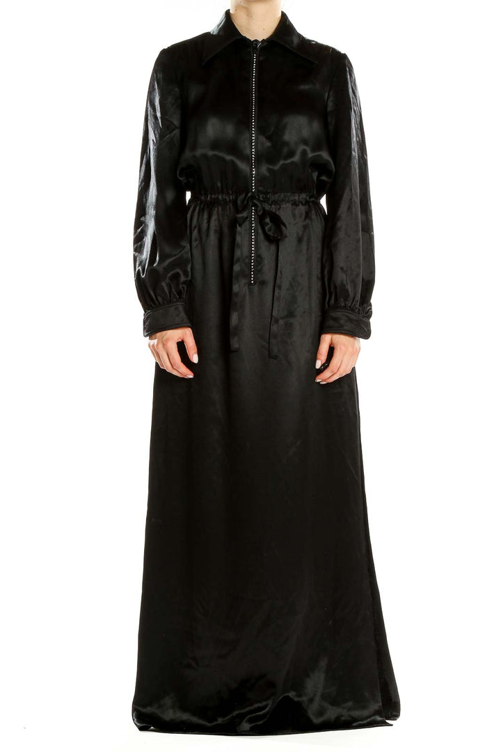 Black Vintage Long Sleeve Column Dress