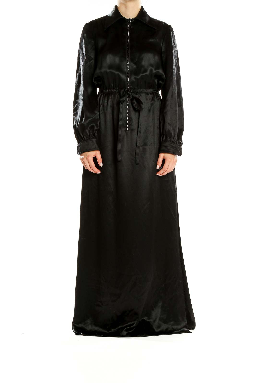 Black Vintage Long Sleeve Column Dress