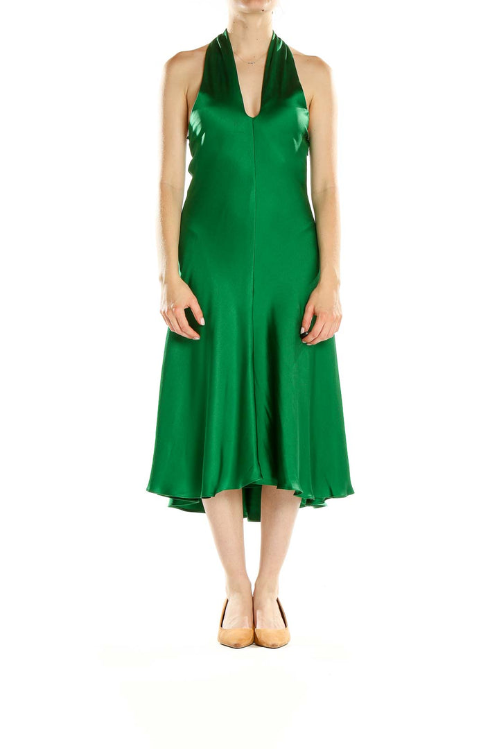 Green Silk Cocktail Halter Dress