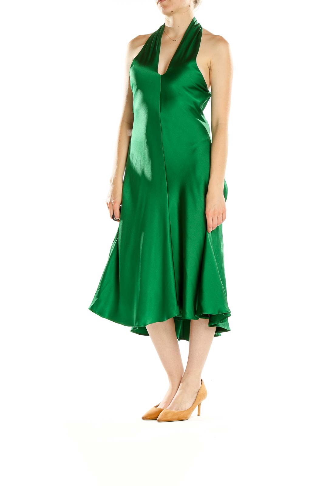 Green Silk Cocktail Halter Dress