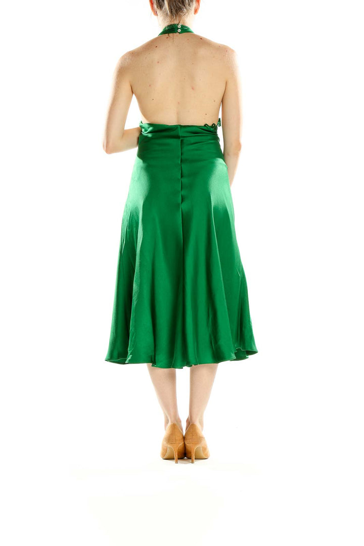 Green Silk Cocktail Halter Dress