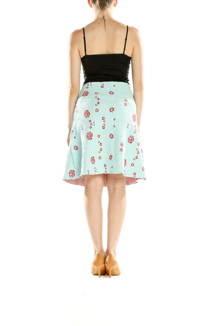 Blue Printed Retro A-Line Skirt