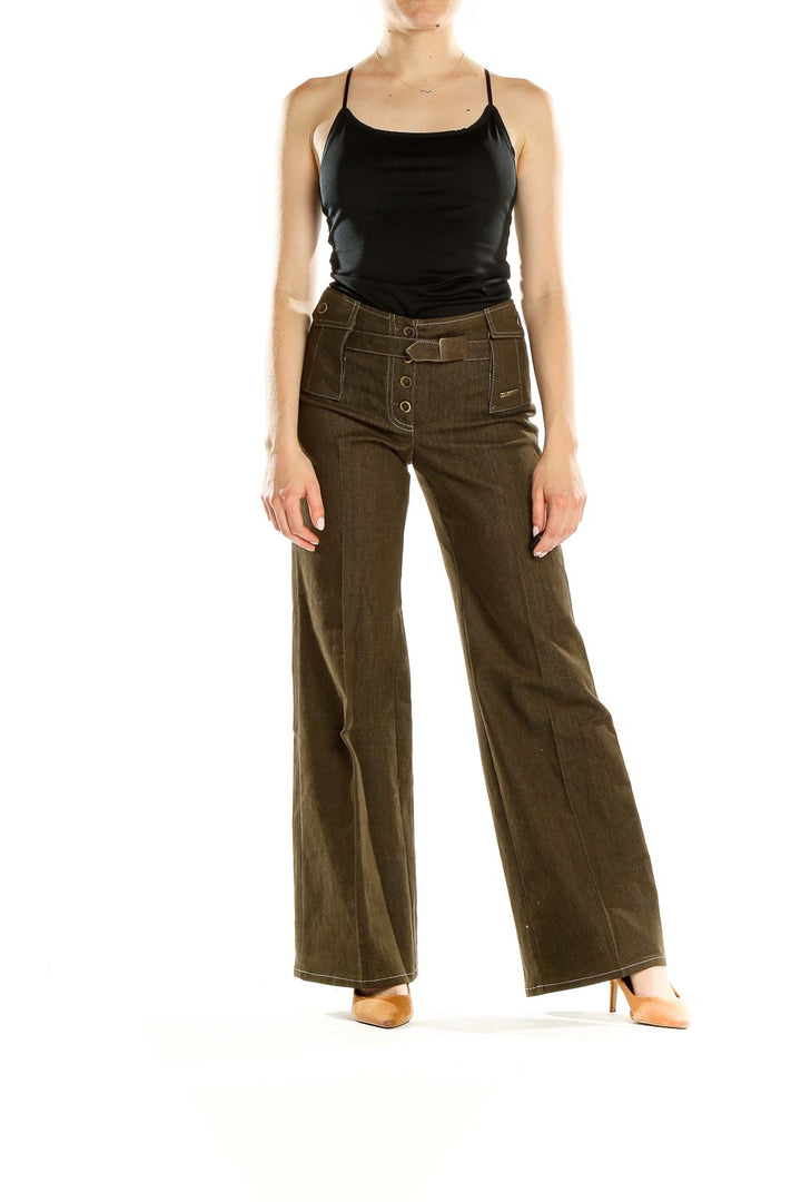 Brown Textured Chic Wide-Leg Pants