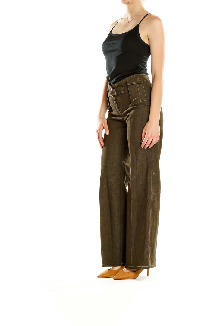 Brown Textured Chic Wide-Leg Pants