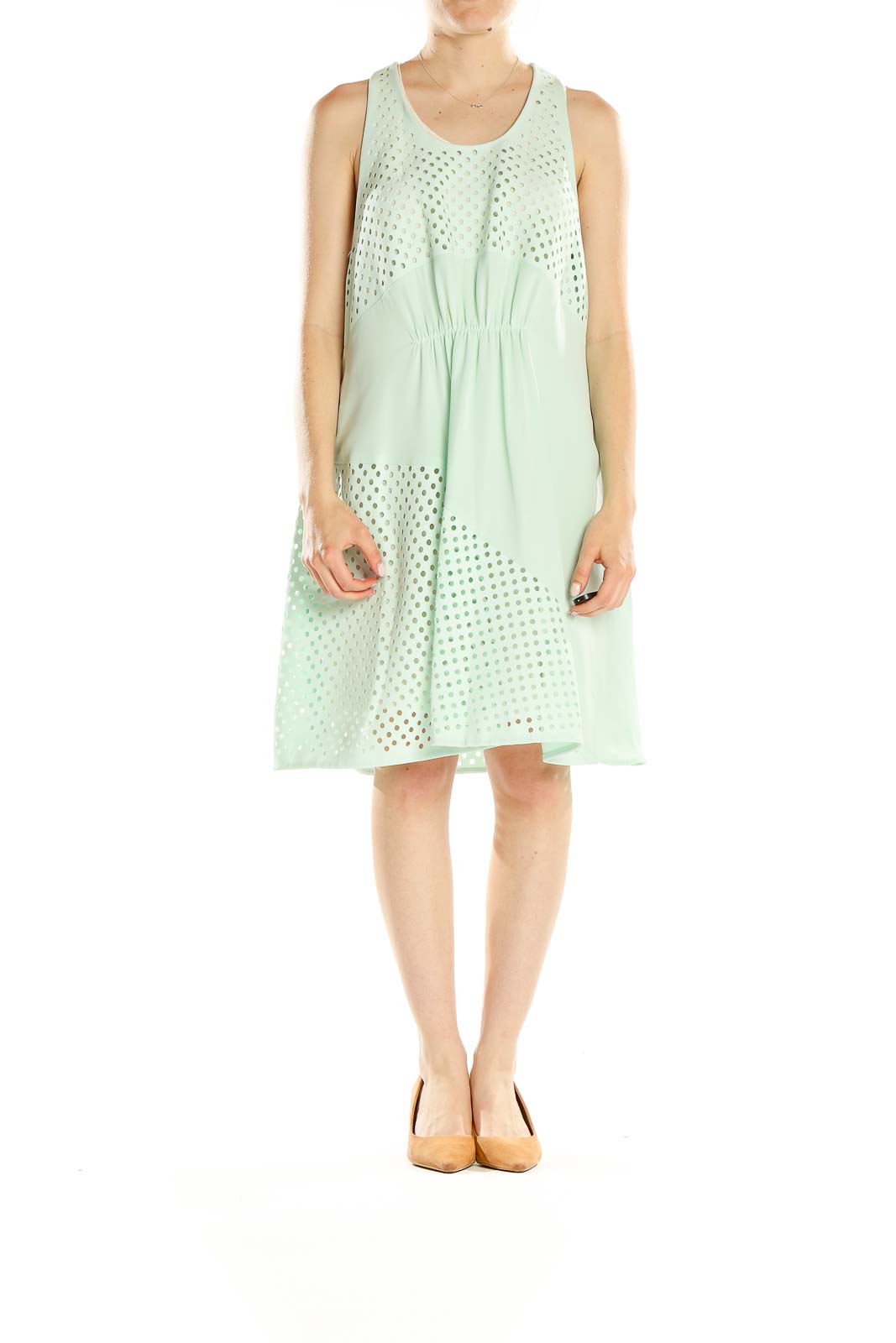 Green Textured A-Line Dress