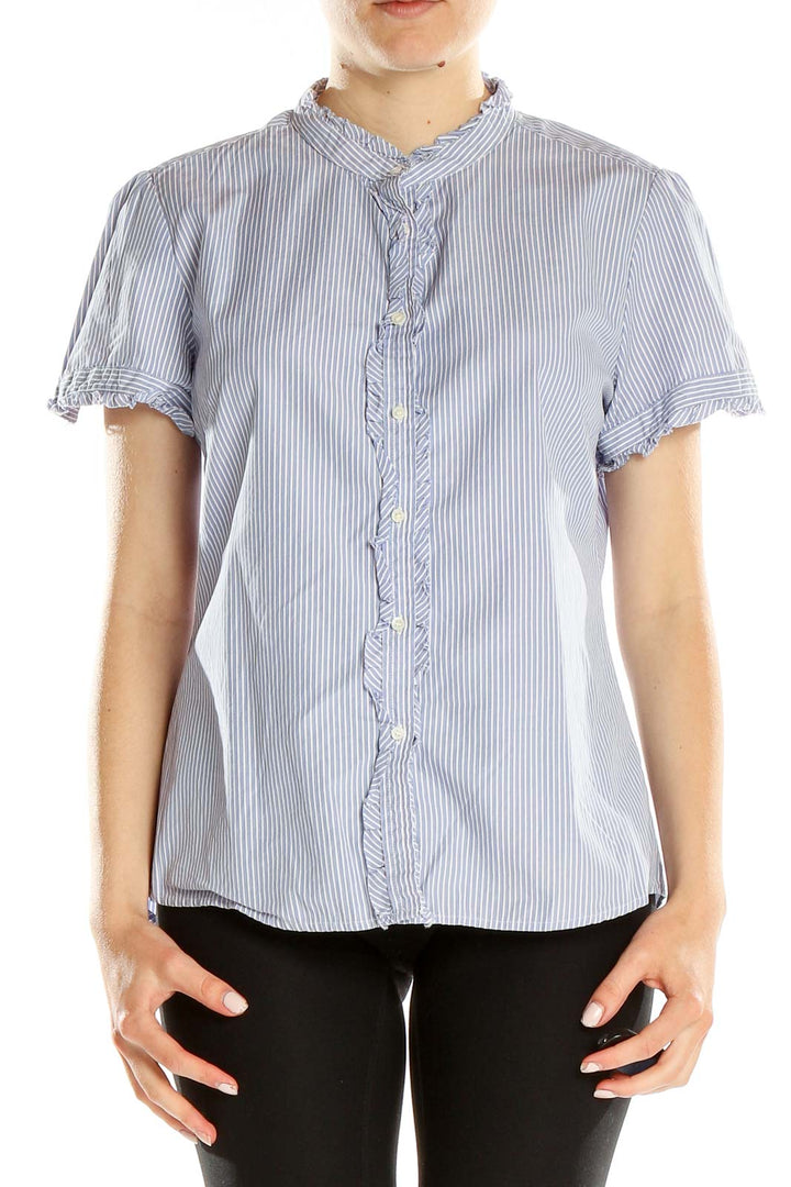 Blue Pinstripe Ruffle Shirt