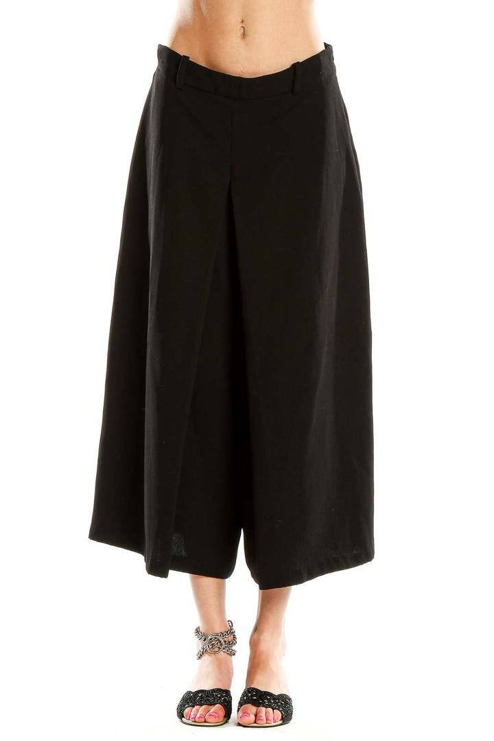 Black Solid Casual Culottes Pants