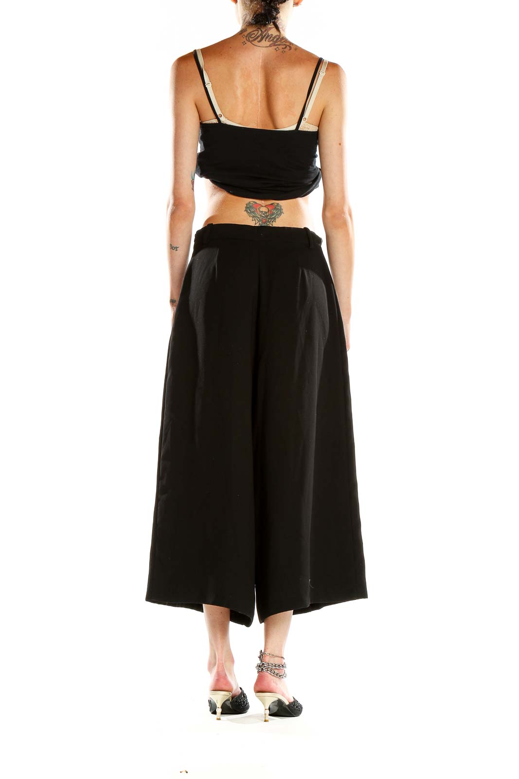 Black Solid Casual Culottes Pants