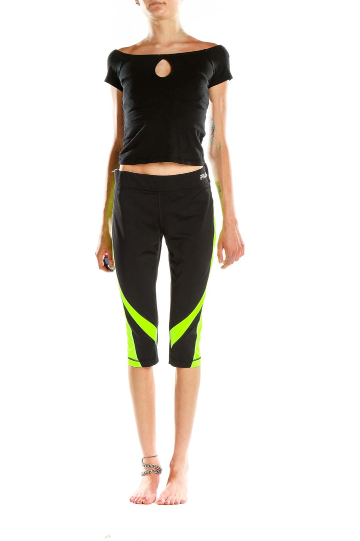 Black Green Cropped Activewear Leggings