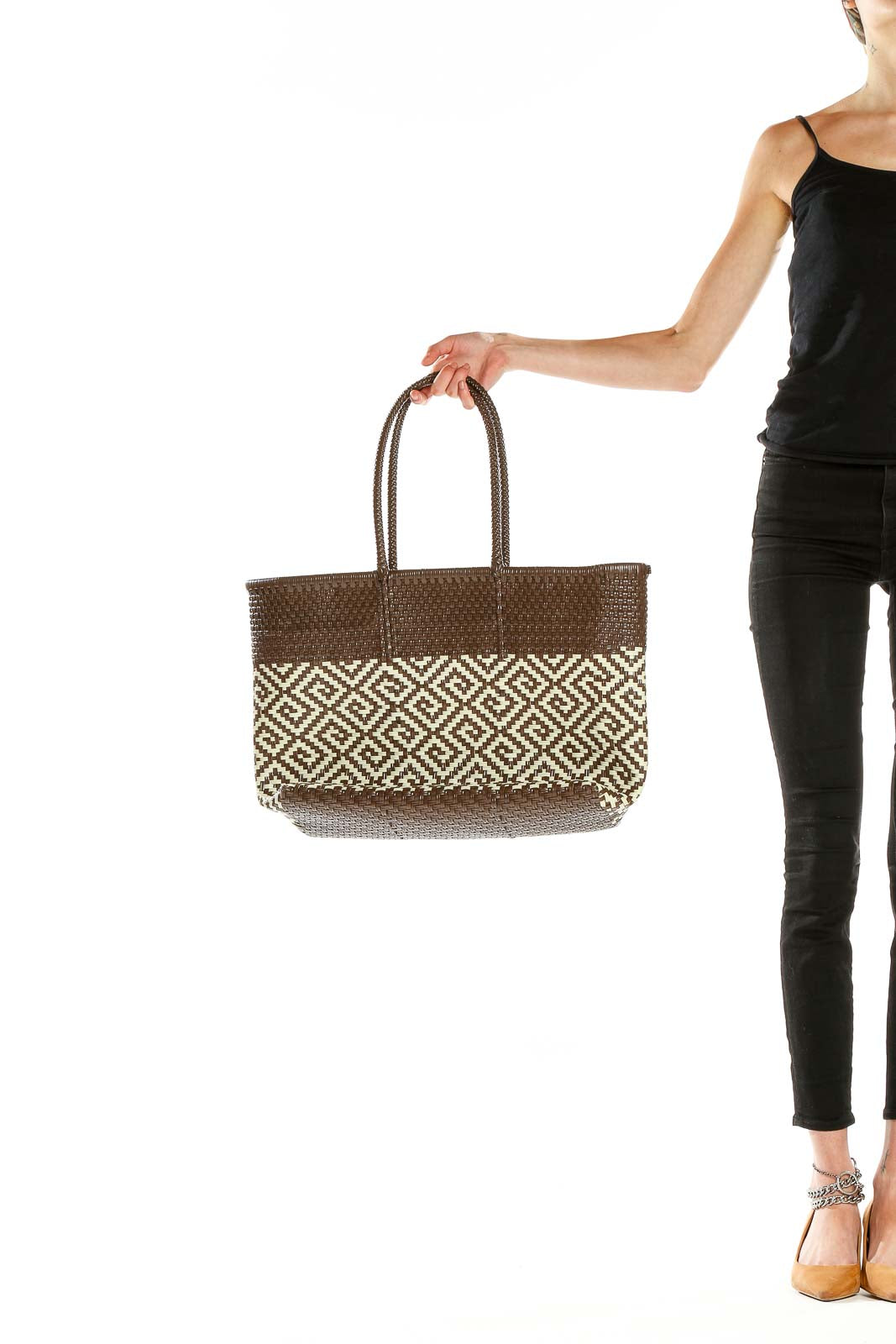 Brown Woven Tote Bag