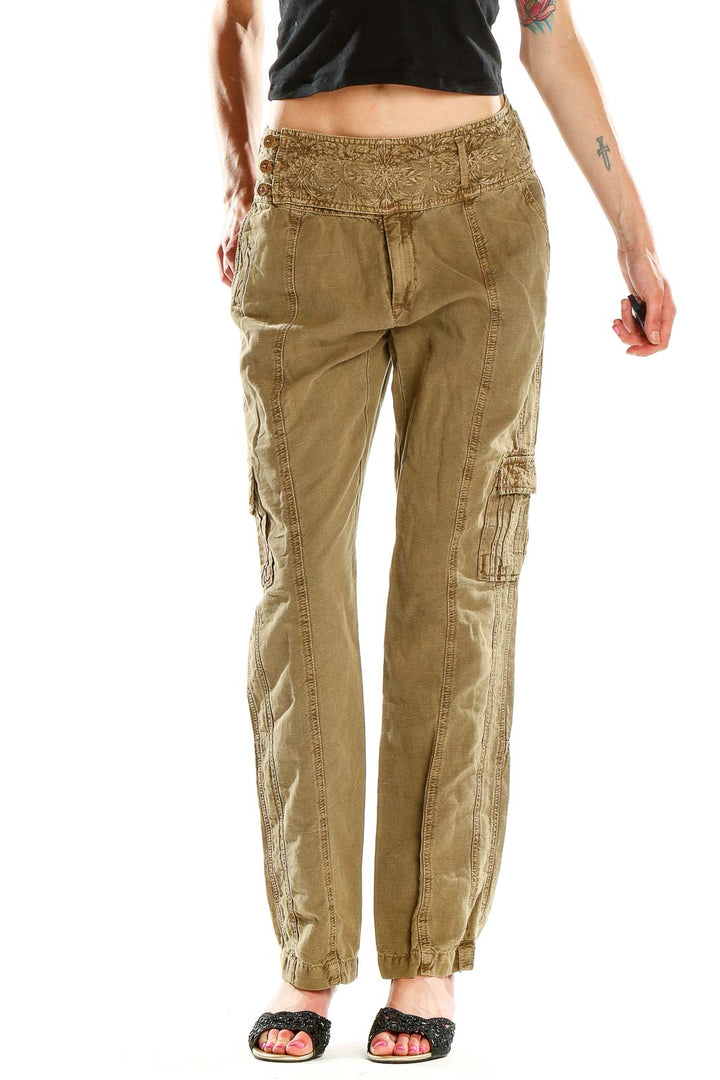 Green Embroidered Casual Pants