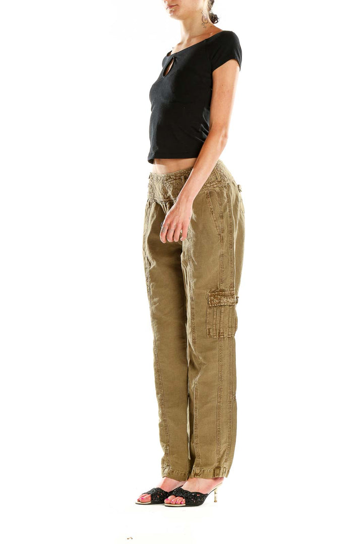 Green Embroidered Casual Pants